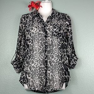 Guess Sheer Black and Grey Animal Print Top Size S